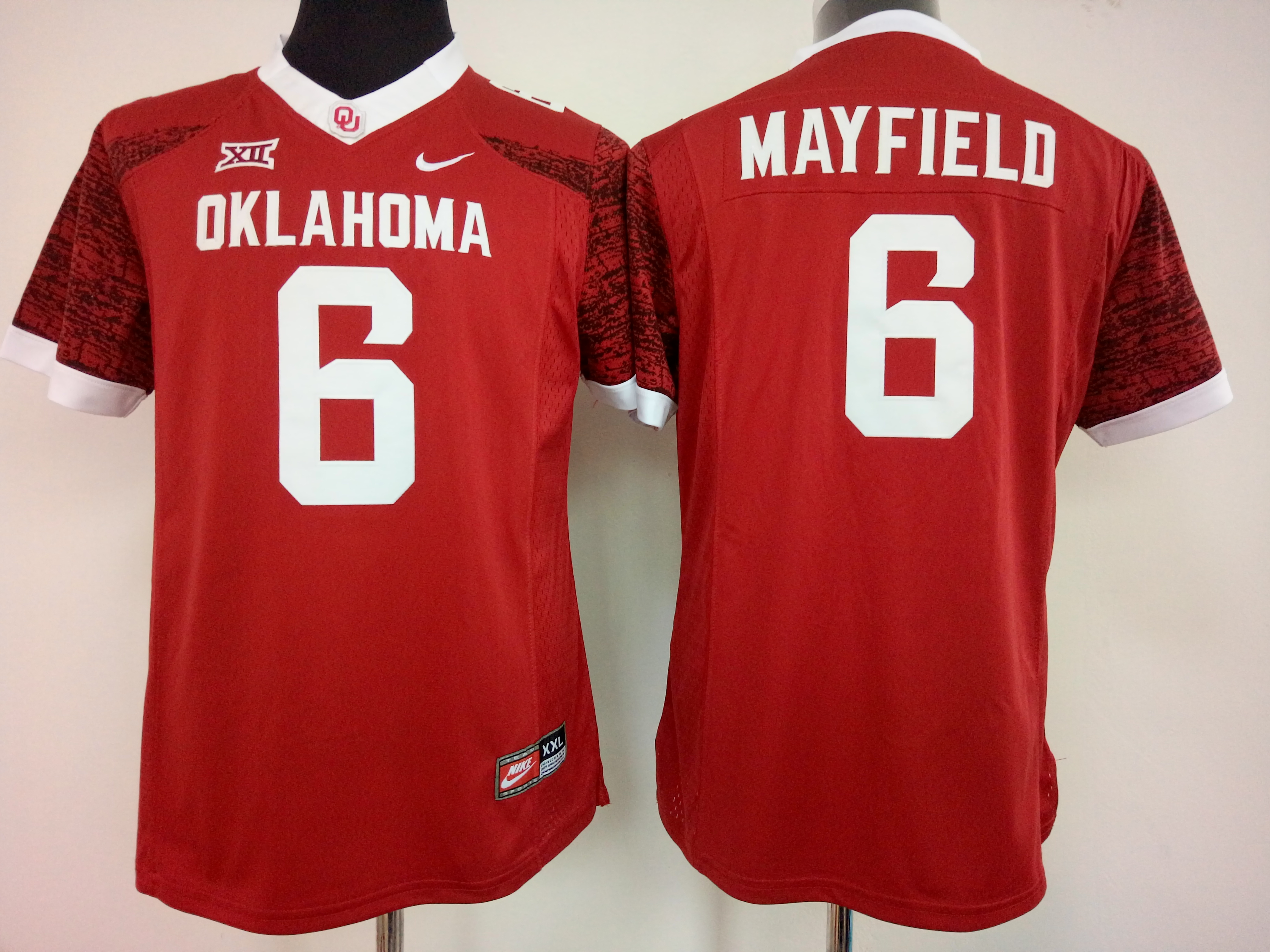 NCAA Womens Oklahoma Sooners Red #6 Mayfield jerseys->women ncaa jersey->Women Jersey